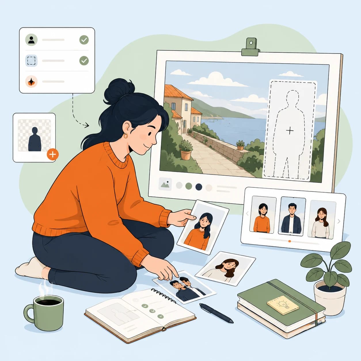 Ilustración sobre planificar la ubicación de una persona dentro de una foto