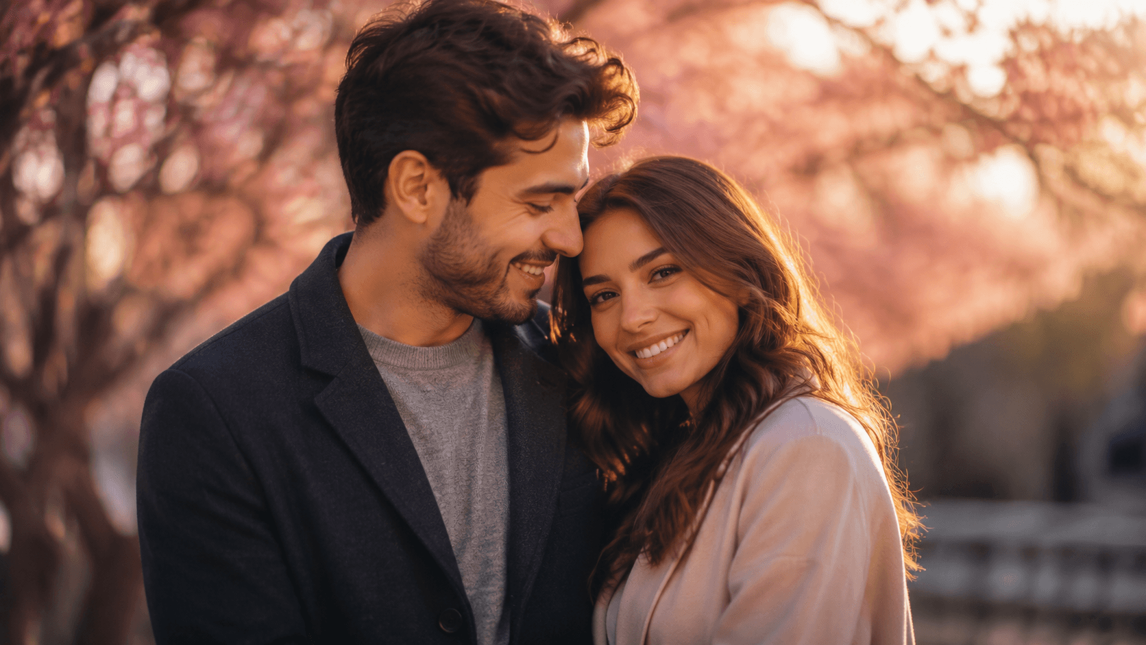AI Couple Photo Generator demo — two portraits merged into a romantic couple photo