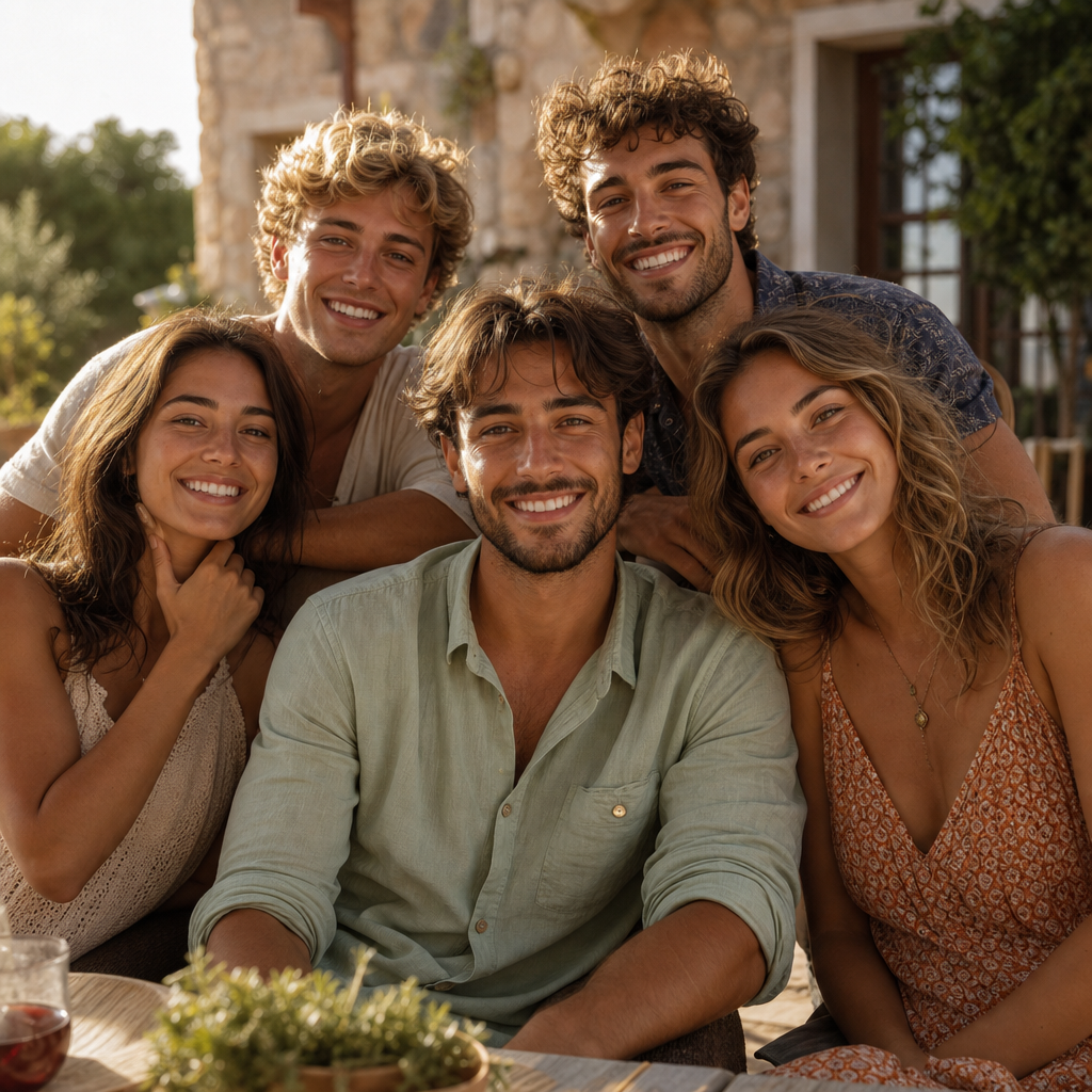 A finished realistic AI group photo created from separate people images